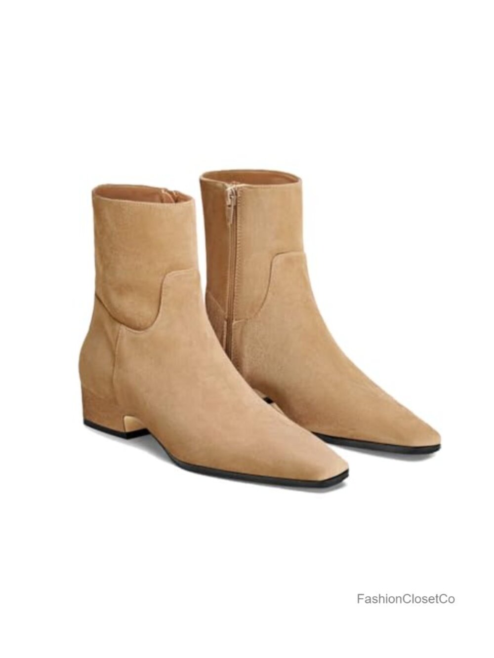 Women's Ankle Boots Low Heel Chunky Heel Square Toe Side Zipper Suede Dressy